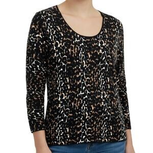 Talbots Sz Small 100% Merino Wool Cheetah Print Formal Sweater Blouse Shirt Top